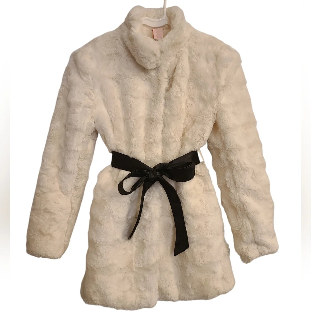 Candie's Coat Faux Rabbit‎ Fur Lined Optional Belt Girl's Medium